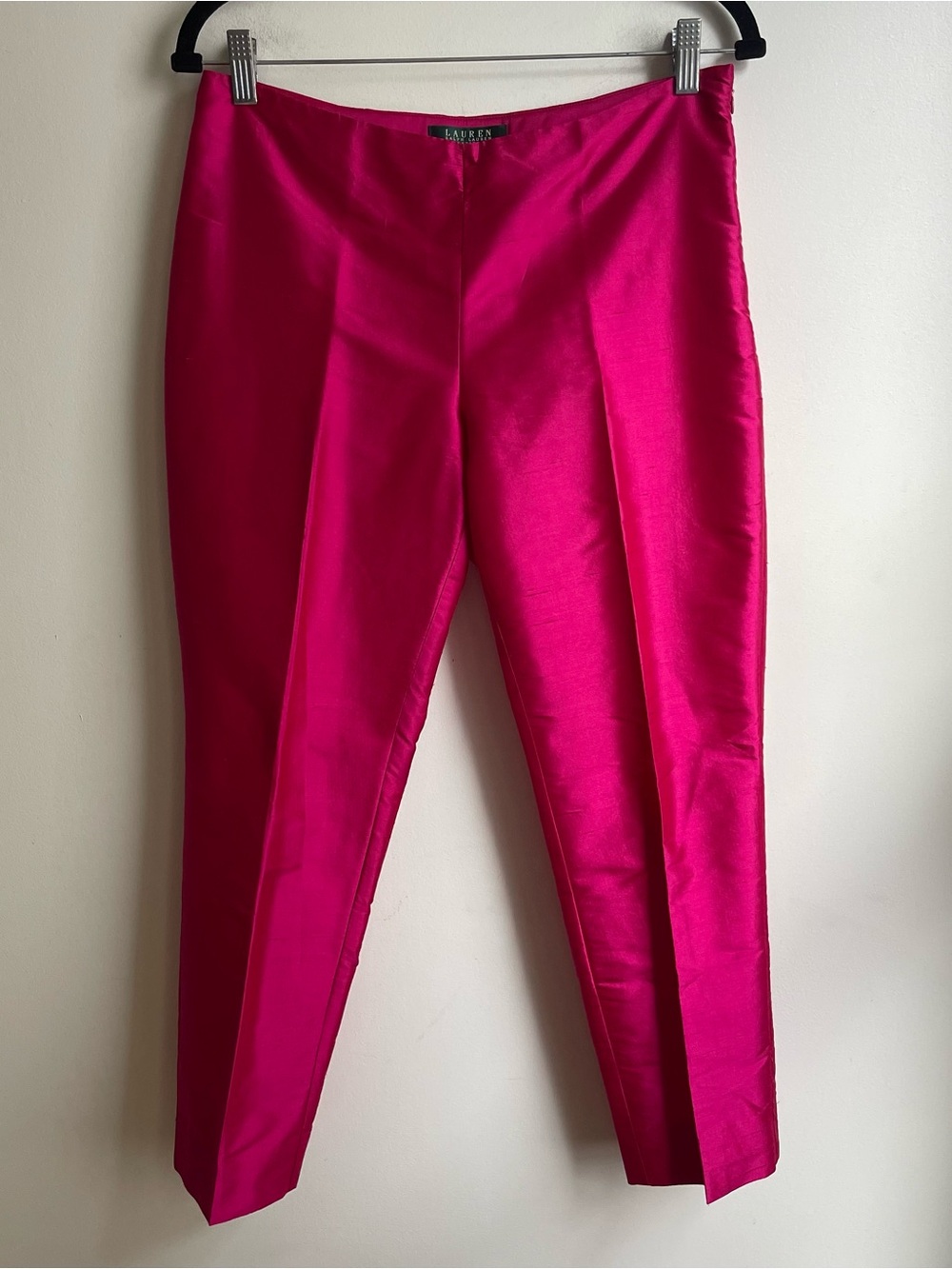 Lauren Ralph Lauren Pink Silk Shantung Cigarette Pants Petite Fuchsia Crop 6 P